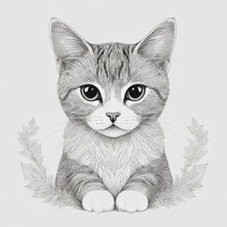 A cute cat in detailed linework with a black and white color scheme