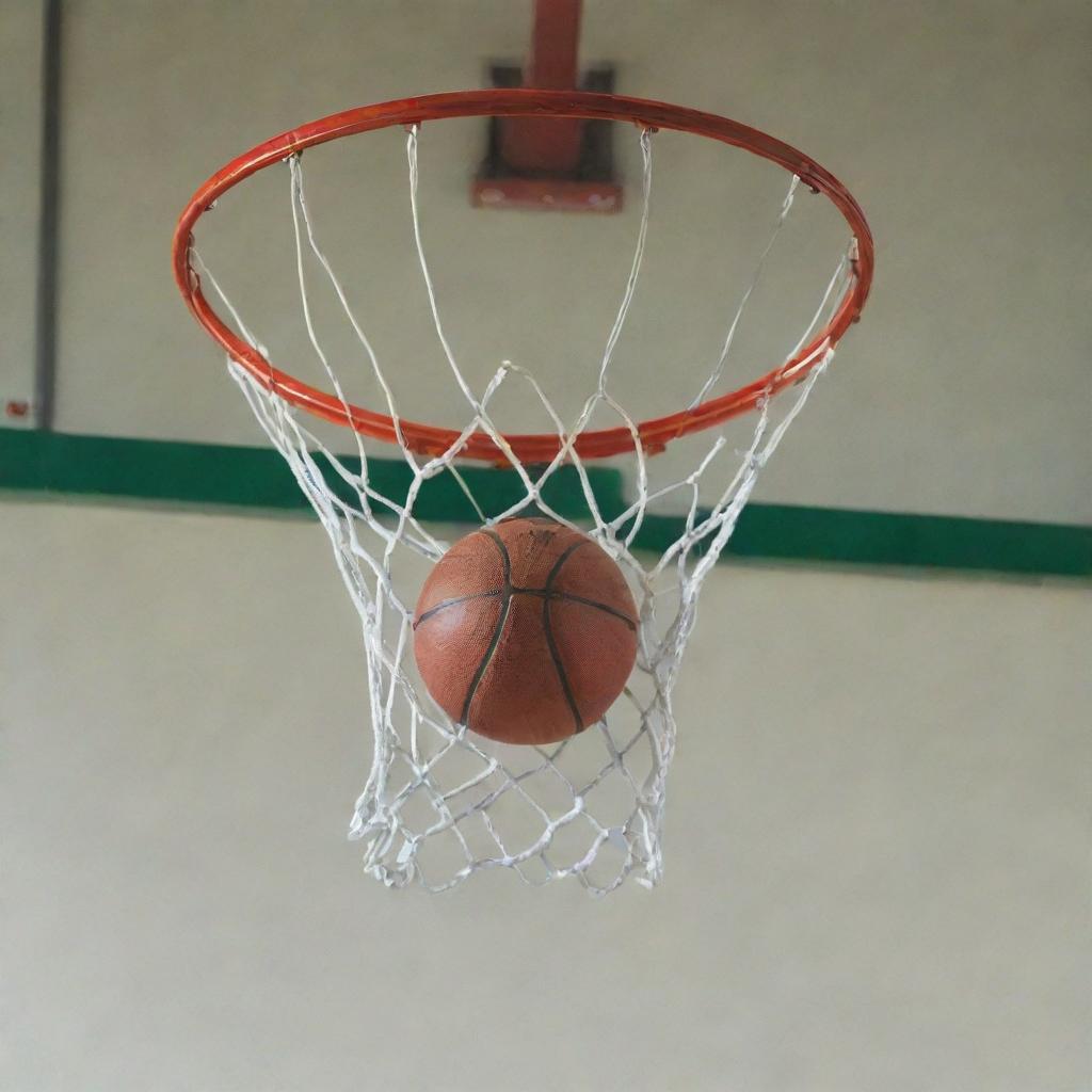 A basketball entering the hoop with the text 'Patrón' appearing above and 'Mejia' below.