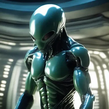 As the alien creature emerged from the spaceship, it stopped for a moment, clutching its chest in a pang of pain.