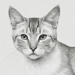 A black and white detailed line-drawing of a cat