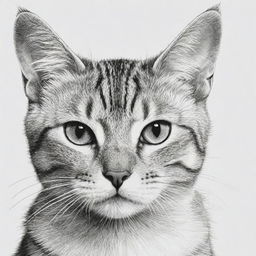 A black and white detailed line-drawing of a cat