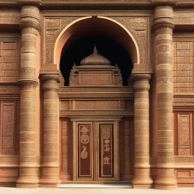 The grand entrance of the palace was adorned with symbolic elements reminiscent of saber rattling, reflecting the power and might of the ruler.
