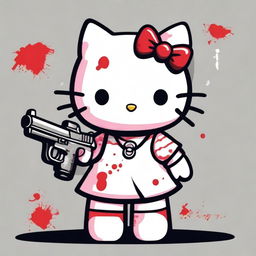 Generate an image of Hello Kitty in a darker, more mature setting