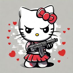 Generate an image of Hello Kitty in a darker, more mature setting