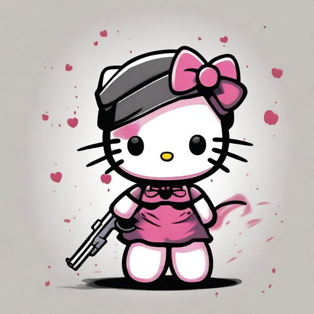 Generate an image of Hello Kitty in a darker, more mature setting