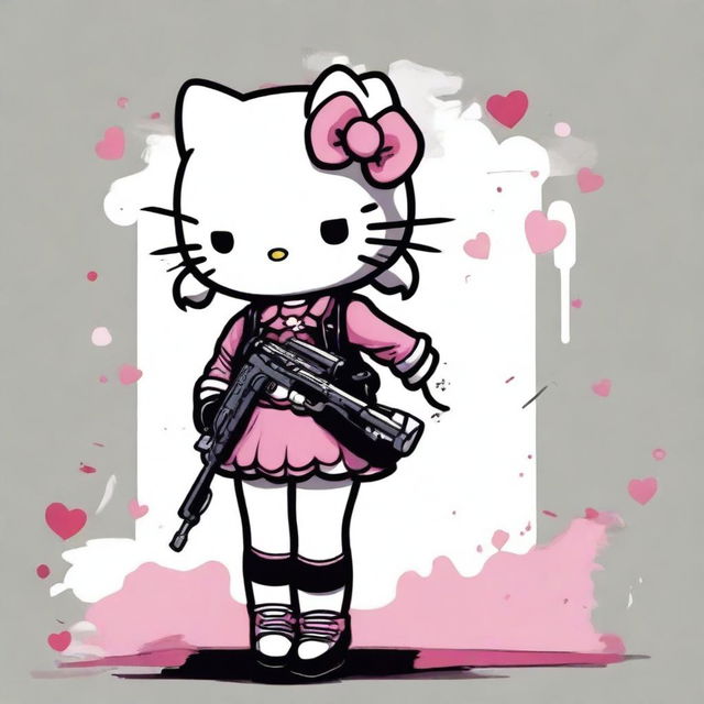 Generate an image of Hello Kitty in a darker, more mature setting