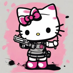 Generate an image of Hello Kitty in a darker, more mature setting