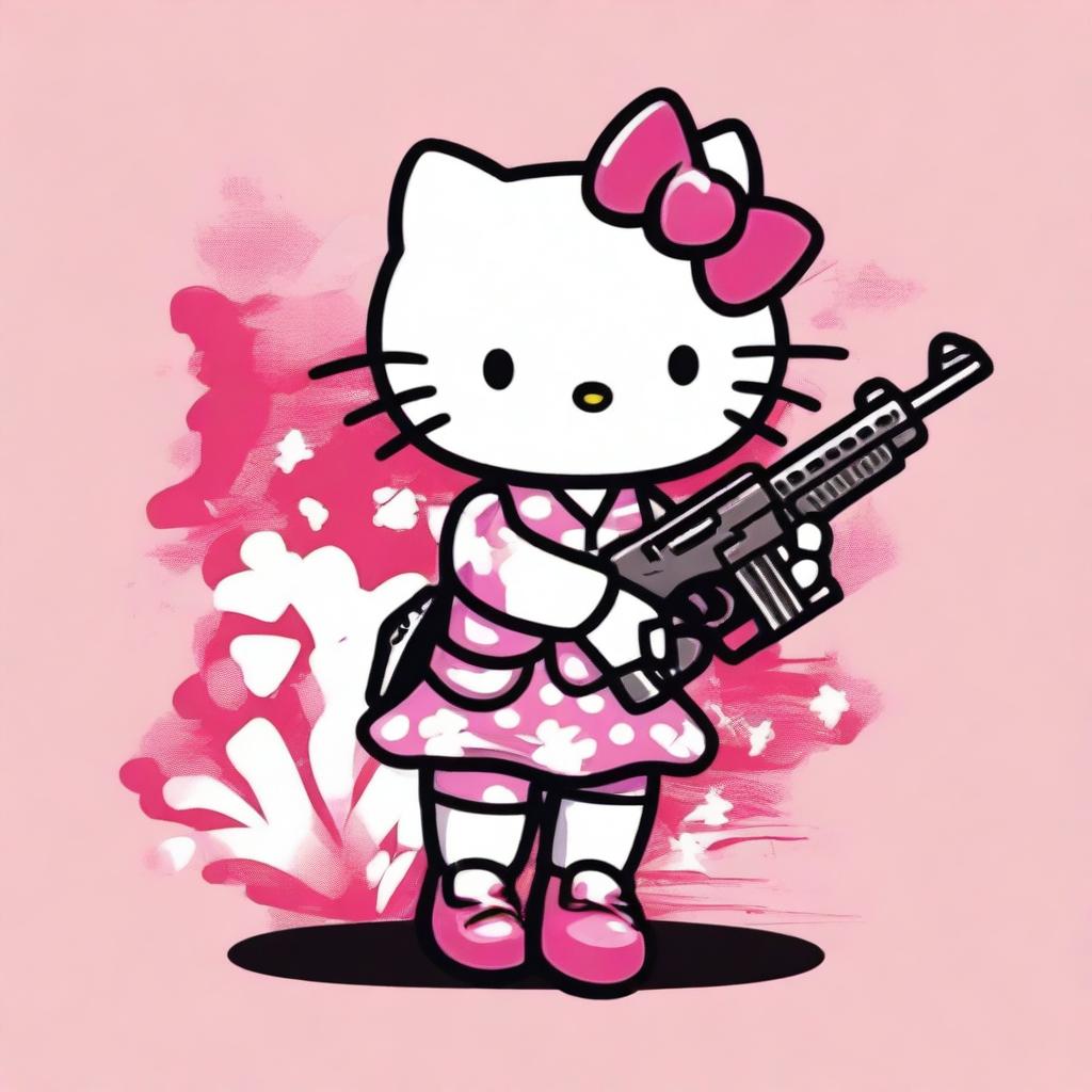 Generate an image of Hello Kitty in a darker, more mature setting