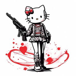 Generate an image of Hello Kitty in a darker, more mature setting