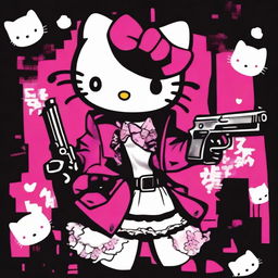 Generate an image of Hello Kitty in a darker, more mature setting