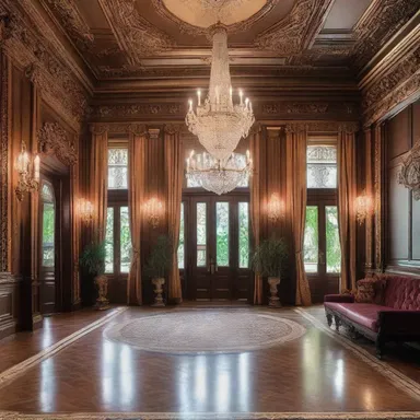 The grand entrance of the mansion was adorned with ornate chandeliers and intricate woodwork, showcasing the wealth of the owner like a ransom for their impressive interior design.