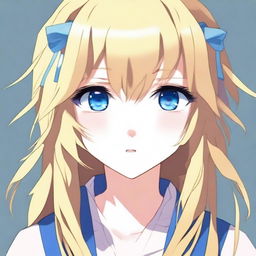 Generate an image of a cute anime girl with blonde hair and blue eyes