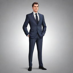 A cartoon depiction of a stylish business man in a boss-like posture and outfit