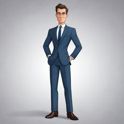 A cartoon depiction of a stylish business man in a boss-like posture and outfit