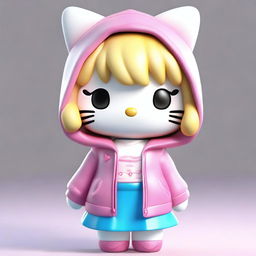 Generate an image of a semi-realistic Hello Kitty who has medium blonde hair