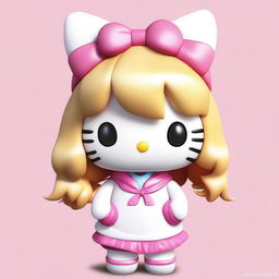 Create a semi-realistic image of Hello Kitty with medium blonde hair