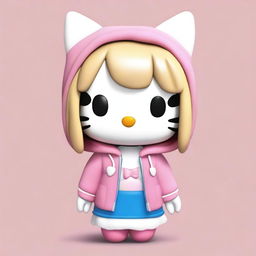 Generate a semi-realistic image of Hello Kitty with medium blonde hair. She should be wearing a hoodie and a mini skirt.