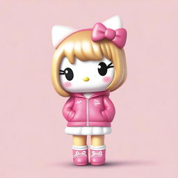 Generate a semi-realistic image of Hello Kitty with medium blonde hair. She should be wearing a hoodie and a mini skirt.