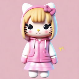 Generate a semi-realistic image of Hello Kitty with medium blonde hair. She should be wearing a hoodie and a mini skirt.