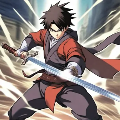 The protagonist prepared to counterattack the enemy with an impressive display of anime-style swordsmanship.