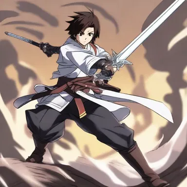 The protagonist prepared to counterattack the enemy with an impressive display of anime-style swordsmanship.