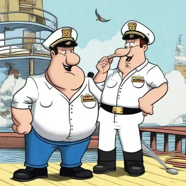 In the cartoon, the bo's'n blows his whistle to command the other seamen.