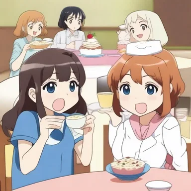The characters in the anime series indulged in various desserts, including tapioca pudding, during their cute and lighthearted moments.