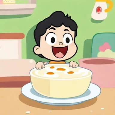 In the cartoon show, the main character always enjoyed a bowl of tapioca pudding as a special treat after a day of adventures.