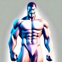 Generate an image of an anonymous, muscular, shirtless male figure standing in a heroic pose