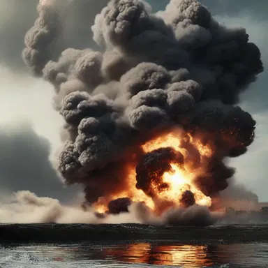 The stage effect of a realistic explosion added intensity to the action-packed scene in the movie.