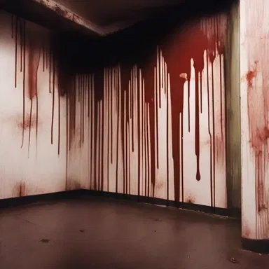 The creepy stage effect of blood dripping from the walls heightened the fear and suspense during the horror play.