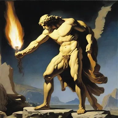 In Greek mythology, Prometheus steals fire from the gods and gives it to humans using a matchstick.