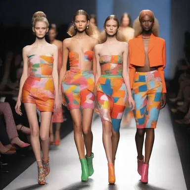 The fashion show was an orgy of colors, with models strutting down the runway in vibrant hues and patterns.