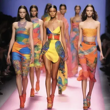 The fashion show was an orgy of colors, with models strutting down the runway in vibrant hues and patterns.
