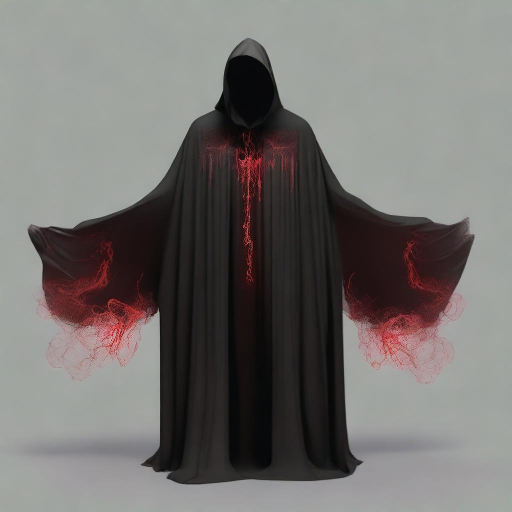 Generate an image of a magic cloak that is emitting an aura of darkness