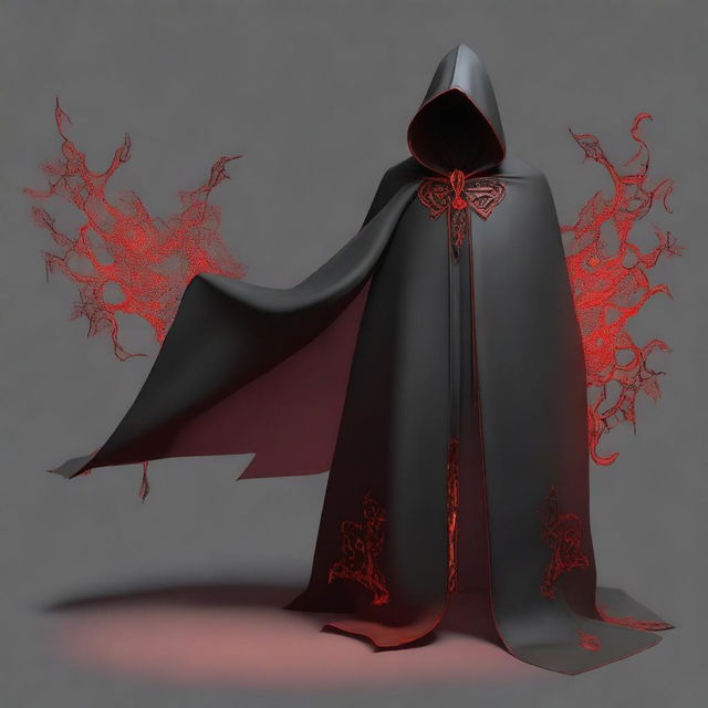 Generate an image of a magic cape and hood giving off an aura of darkness