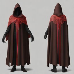 Generate an image of a magic cape and hood giving off an aura of darkness