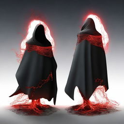 Generate an image of a magic cape and hood giving off an aura of darkness