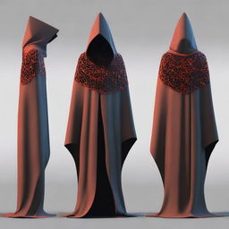 Generate an image of a magic cape and hood giving off an aura of darkness