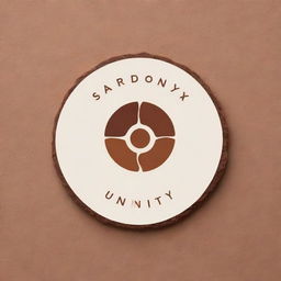 Design a logo featuring a Sardonyx stone, with the words 'Sardonyx Unity' and 'Pathfinders'. The logo should incorporate earthy tones and a sense of adventure and unity.