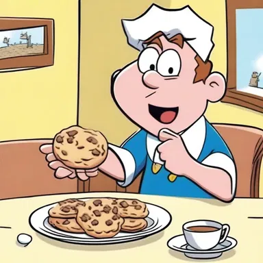 In the cartoon, the mischievous character quickly swiped the cookies from the unsuspecting protagonist's plate while he was distracted.