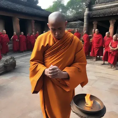 The monk performed a ritualistic swipe of the ceremonial object, believing it would bring blessings and ward off evil spirits.