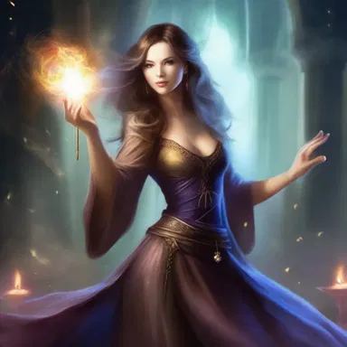 With a swift motion, the sorceress swiped her wand, causing sparks and magical energy to fill the room.