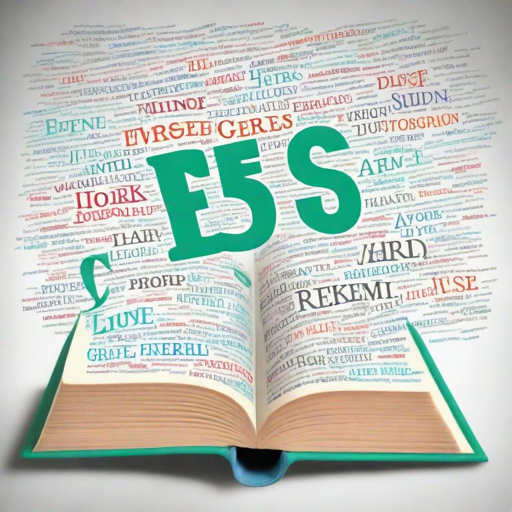 An image illustrating the concept of '3500 GRE Essential Words', perhaps represented as a massive book with words flying out or a word cloud filled with important GRE vocabulary