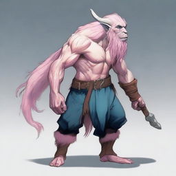 Generate an image of a Firbolg, a mythical creature from Irish mythology, known for their peace-loving nature and ability to communicate with animals