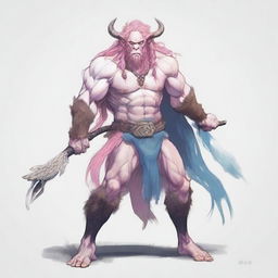 Generate an image of a Firbolg, a mythical creature from Irish mythology, known for their peace-loving nature and ability to communicate with animals