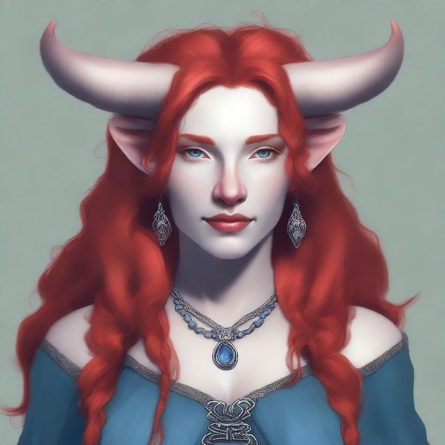 Generate an image of a motherly Firbolg woman with cow-like features