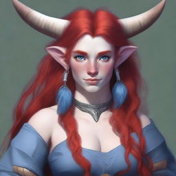 Generate an image of a motherly Firbolg woman with cow-like features