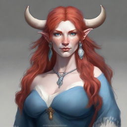 Generate an image of a motherly Firbolg woman with cow-like features