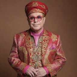 Elton John dressed in traditional Moroccan attire